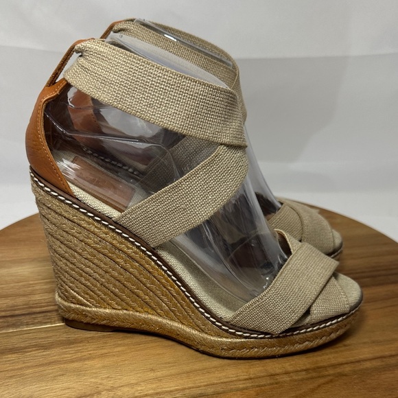 Tory Burch Adonis Tan Criss Cross Platform Espadrille Wedge Sandals size 7B - Picture 6 of 14